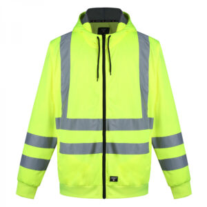 Hi-vis fleecejakke gul – 5 cm refleks, hætte og lommer